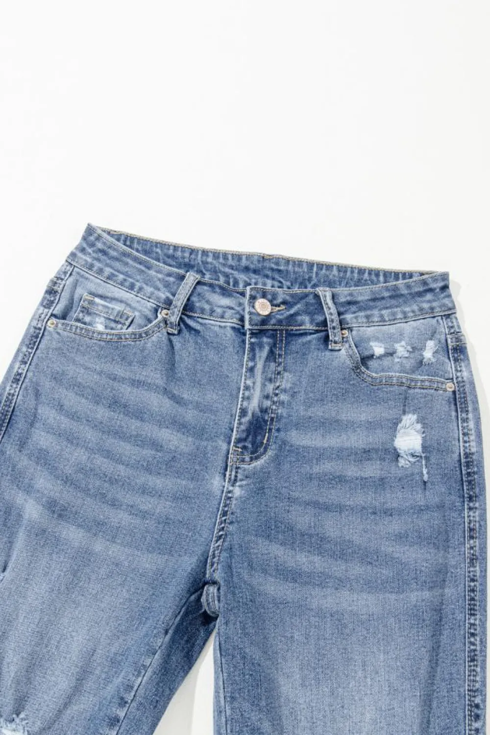 Sale Dear-Lover High Rise Ripped Distressed Hem Flared Jeans Dusk Blue