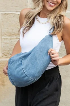Clearance Dear-Lover Large Capacity Denim Crossbody Bag Dusk Blue