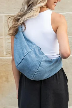 Clearance Dear-Lover Large Capacity Denim Crossbody Bag Dusk Blue