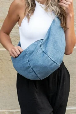 Clearance Dear-Lover Large Capacity Denim Crossbody Bag Dusk Blue
