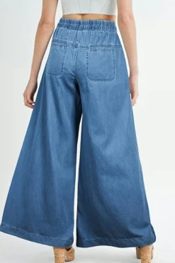 Online Dear-Lover Mineral Wash Button Fly Waist Wide Leg Jeans Dusk Blue