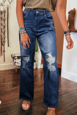 Clearance Dear-Lover Mineral Wash High Rise Ripped Jeans Dusk Blue