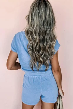 Clearance Dear-Lover Mineral Wash Tee and Drawstring Shorts Set Dusk Blue