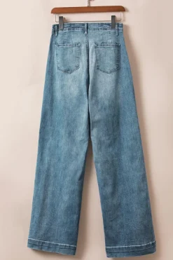 Sale Dear-Lover Multi Buttons Medium Wash Straight Loose Leg Jeans Dusk Blue