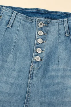 Sale Dear-Lover Multi Buttons Medium Wash Straight Loose Leg Jeans Dusk Blue