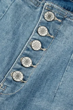 Sale Dear-Lover Multi Buttons Medium Wash Straight Loose Leg Jeans Dusk Blue