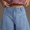 Discount Dear-Lover Pleated Patchwork Wide Leg Lightweight Denim Shorts Dusk Blue
