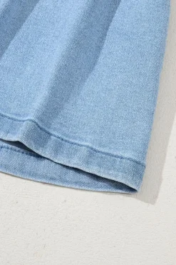 Discount Dear-Lover Pleated Patchwork Wide Leg Lightweight Denim Shorts Dusk Blue