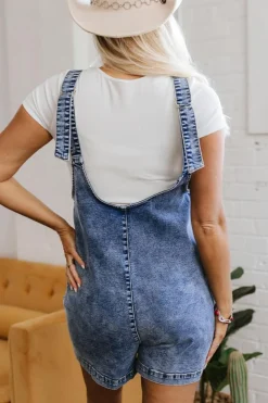 Outlet Dear-Lover Sleeveless U Neck Patched Pocket Denim Romper Dusk Blue