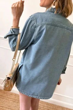 Fashion Dear-Lover Slit Buttons Pocketed Denim Jacket Dusk Blue