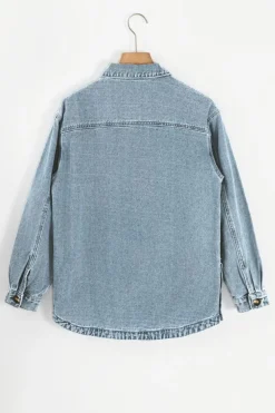 Fashion Dear-Lover Slit Buttons Pocketed Denim Jacket Dusk Blue