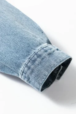 Fashion Dear-Lover Slit Buttons Pocketed Denim Jacket Dusk Blue