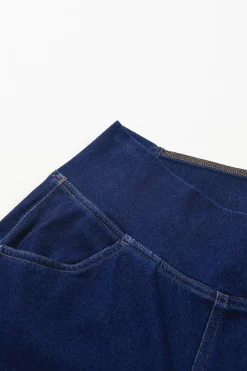 Clearance Dear-Lover Solid Crossed Waist High Elastic Fit Flare Knit Jeans Dusk Blue