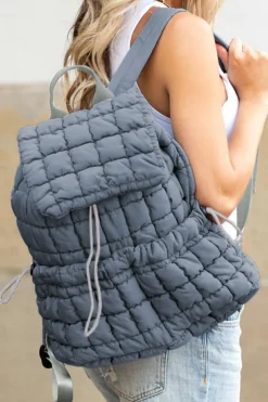 New Dear-Lover Solid Flapped Quilted Puffer Backpack Dusk Blue