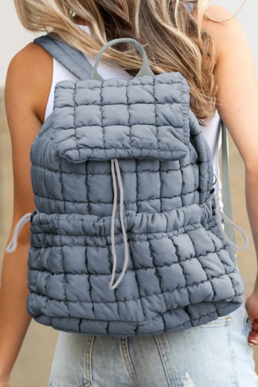 New Dear-Lover Solid Flapped Quilted Puffer Backpack Dusk Blue