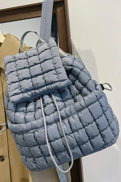 New Dear-Lover Solid Flapped Quilted Puffer Backpack Dusk Blue