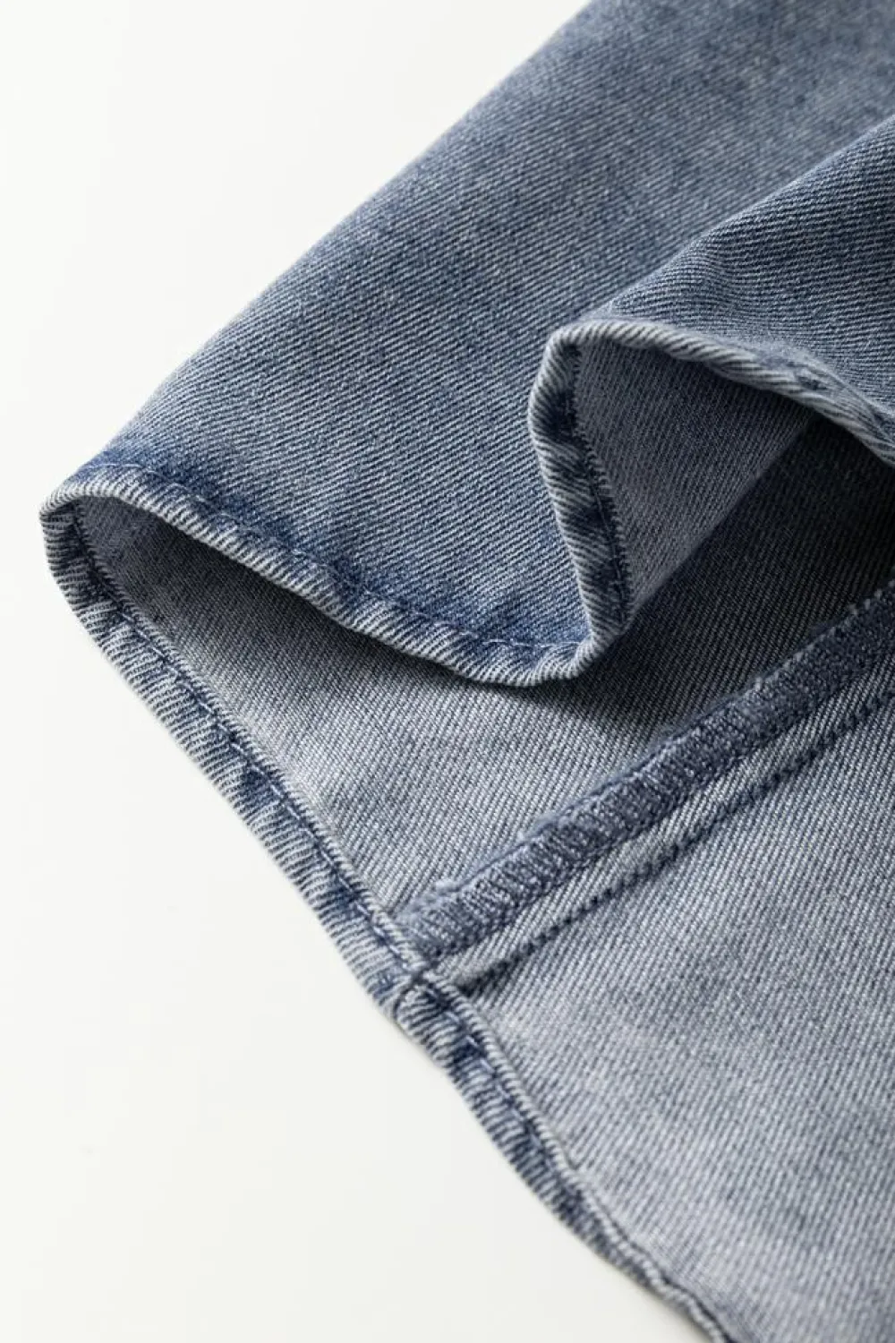 Sale Dear-Lover V Neck Ruffled Short Puff Sleeve Denim Top Dusk Blue