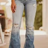 Sale Dear-Lover Vintage Light Wash Ripped Raw Edge Flare Jeans Dusk Blue