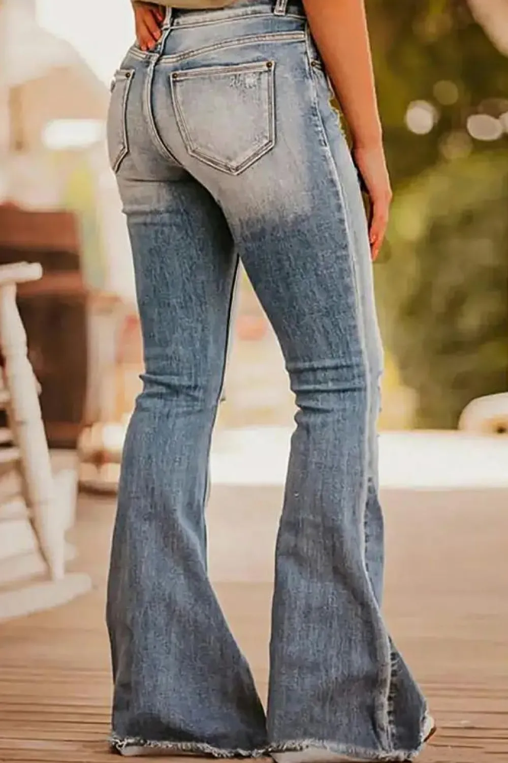 Sale Dear-Lover Vintage Light Wash Ripped Raw Edge Flare Jeans Dusk Blue