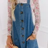 Outlet Dear-Lover Wide Strap Button Front Pocketed Denim Mini Dress Dusk Blue