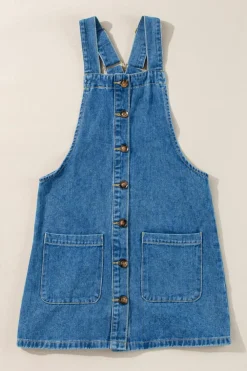 Outlet Dear-Lover Wide Strap Button Front Pocketed Denim Mini Dress Dusk Blue