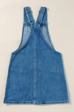 Outlet Dear-Lover Wide Strap Button Front Pocketed Denim Mini Dress Dusk Blue