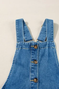 Outlet Dear-Lover Wide Strap Button Front Pocketed Denim Mini Dress Dusk Blue