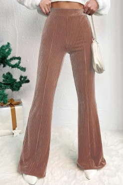Outlet Dear-Lover Solid Color High Waist Flare Corduroy Pants Dusty Pink