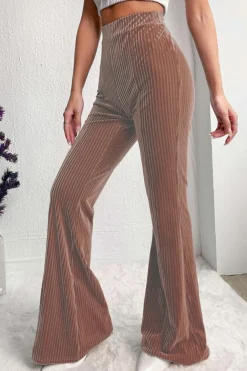 Outlet Dear-Lover Solid Color High Waist Flare Corduroy Pants Dusty Pink