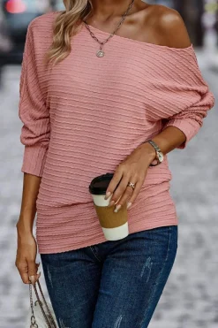 Discount Dear-Lover Textured Knit Long Sleeve Top Dusty Pink