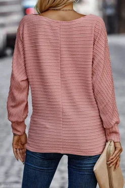Discount Dear-Lover Textured Knit Long Sleeve Top Dusty Pink