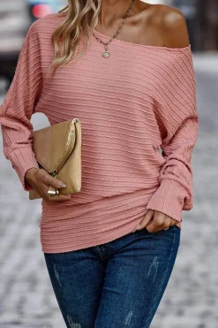 Discount Dear-Lover Textured Knit Long Sleeve Top Dusty Pink