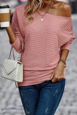 Discount Dear-Lover Textured Knit Long Sleeve Top Dusty Pink