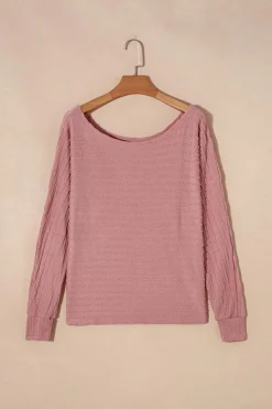 Discount Dear-Lover Textured Knit Long Sleeve Top Dusty Pink