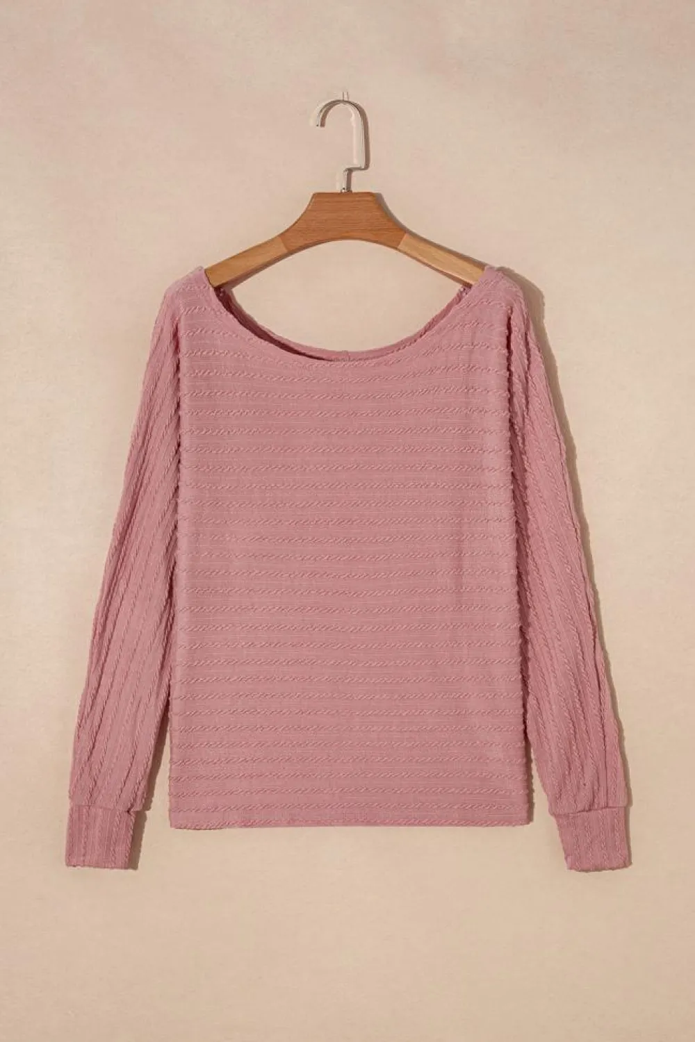 Discount Dear-Lover Textured Knit Long Sleeve Top Dusty Pink