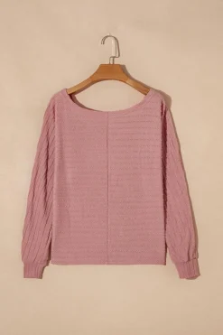 Discount Dear-Lover Textured Knit Long Sleeve Top Dusty Pink