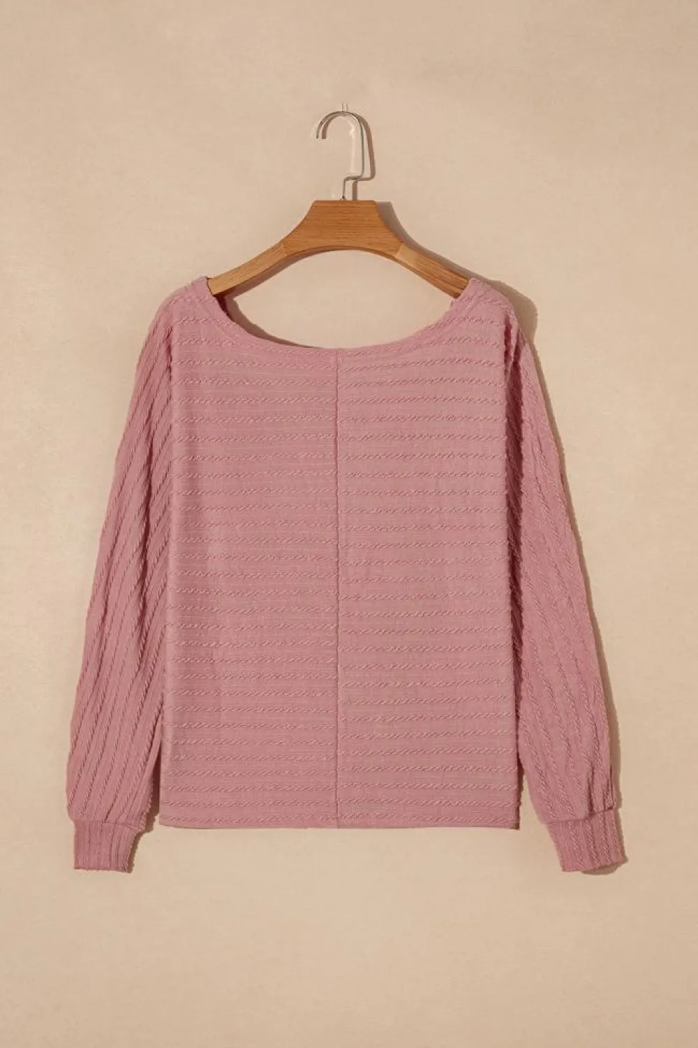 Discount Dear-Lover Textured Knit Long Sleeve Top Dusty Pink
