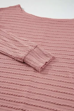 Discount Dear-Lover Textured Knit Long Sleeve Top Dusty Pink