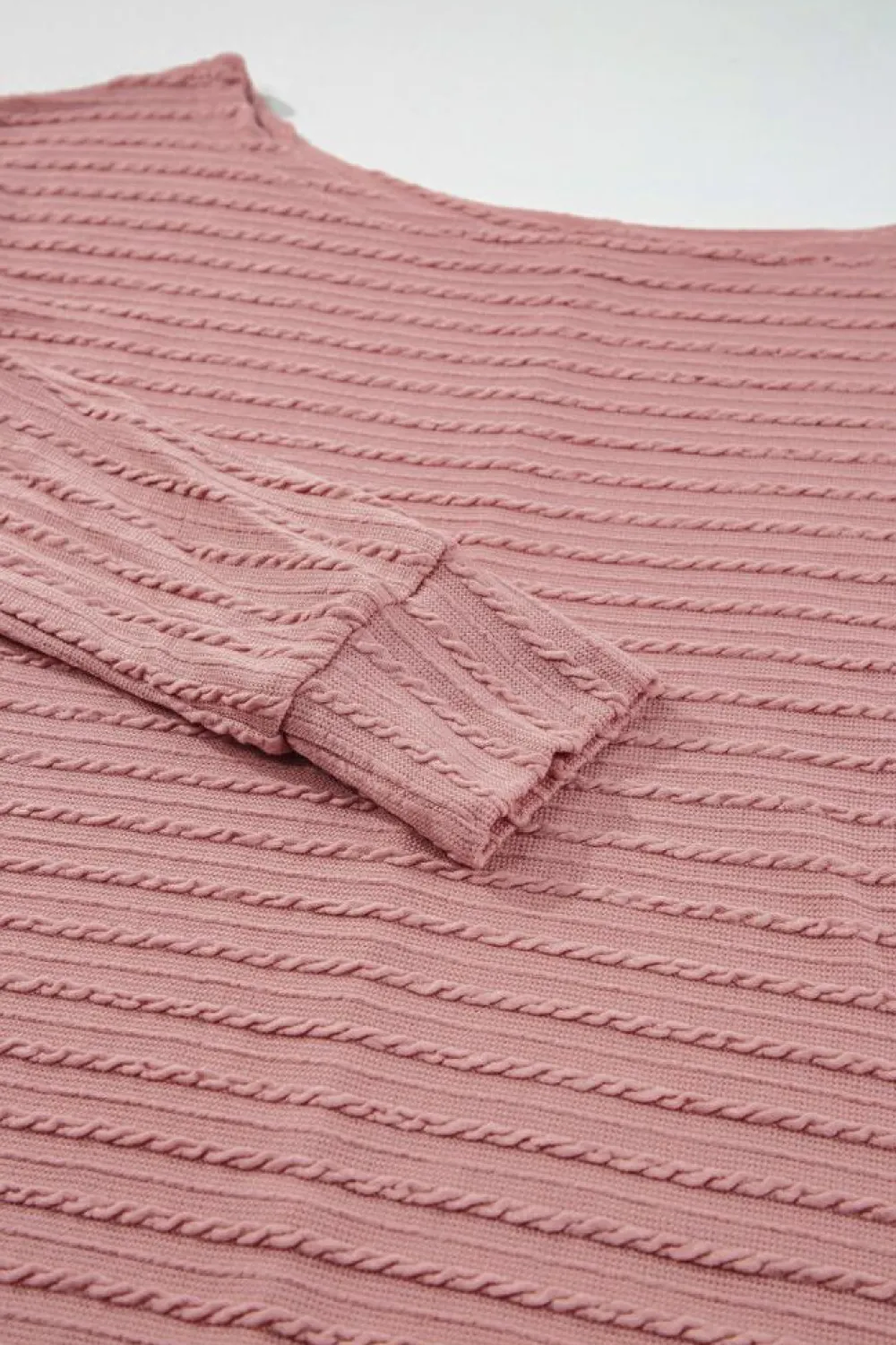 Discount Dear-Lover Textured Knit Long Sleeve Top Dusty Pink
