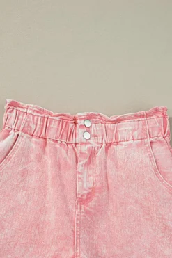 Clearance Dear-Lover Vintage Washed Frilled High Waist Denim Shorts Dusty Pink