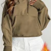Outlet Dear-Lover Fleece Lined Zip Up Stand Collar Thumbhole Sleeve Sweatshirt Elmwood