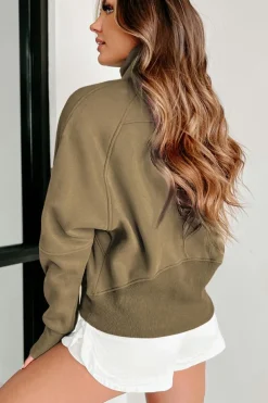 Outlet Dear-Lover Fleece Lined Zip Up Stand Collar Thumbhole Sleeve Sweatshirt Elmwood