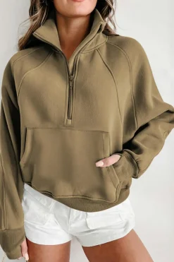 Outlet Dear-Lover Fleece Lined Zip Up Stand Collar Thumbhole Sleeve Sweatshirt Elmwood