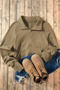 Outlet Dear-Lover Fleece Lined Zip Up Stand Collar Thumbhole Sleeve Sweatshirt Elmwood