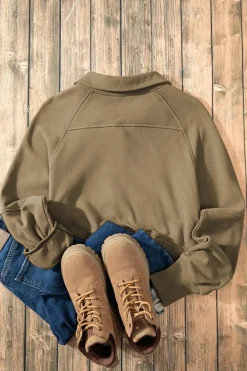 Outlet Dear-Lover Fleece Lined Zip Up Stand Collar Thumbhole Sleeve Sweatshirt Elmwood