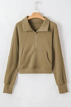 Outlet Dear-Lover Fleece Lined Zip Up Stand Collar Thumbhole Sleeve Sweatshirt Elmwood