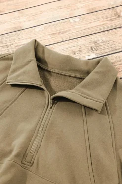 Outlet Dear-Lover Fleece Lined Zip Up Stand Collar Thumbhole Sleeve Sweatshirt Elmwood