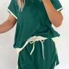 New Dear-Lover Colorblock Edge Drop Shoulder T Shirt and Skort 2Pcs Set Evergreen