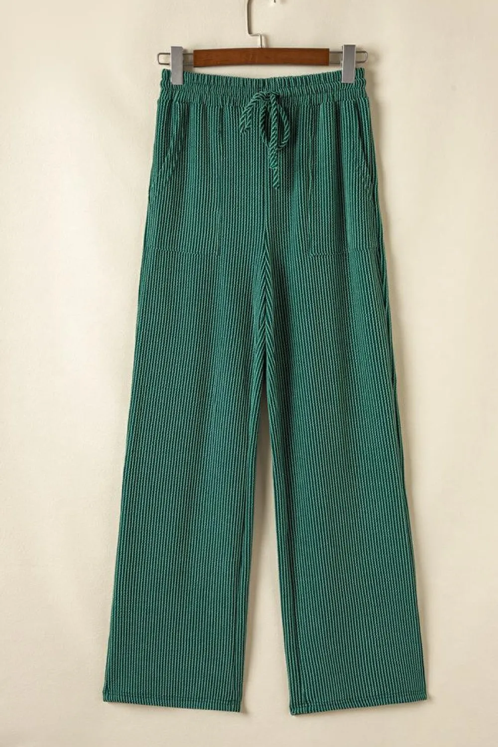 Clearance Dear-Lover JOLLY Corded Long Sleeve Top and Pockets Pants Set Evergreen