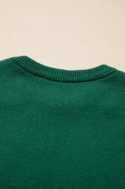 Hot Dear-Lover Pearled Drop Shoulder Round Neck Sweater Evergreen
